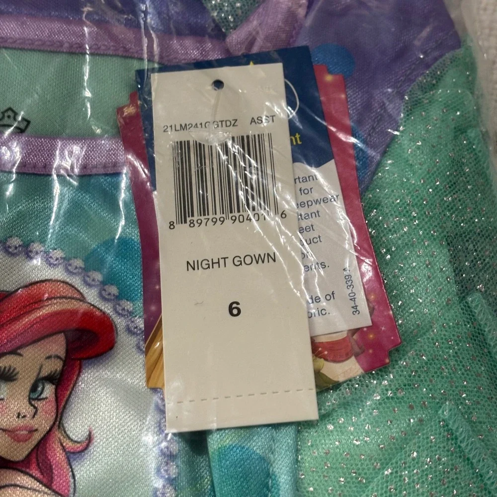 Disney Princess Nightgown Set Ariel Cinderella Blue Teal Girls Size 6 New